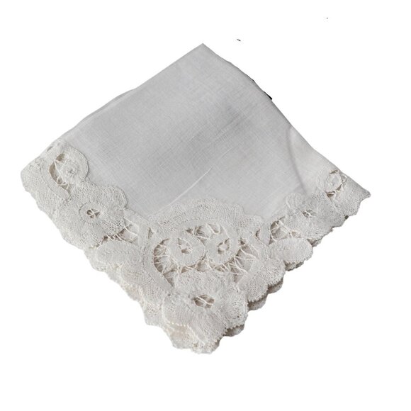 Handkerchief Hanky Hankie Vintage White Open Lace - Picture 1 of 3